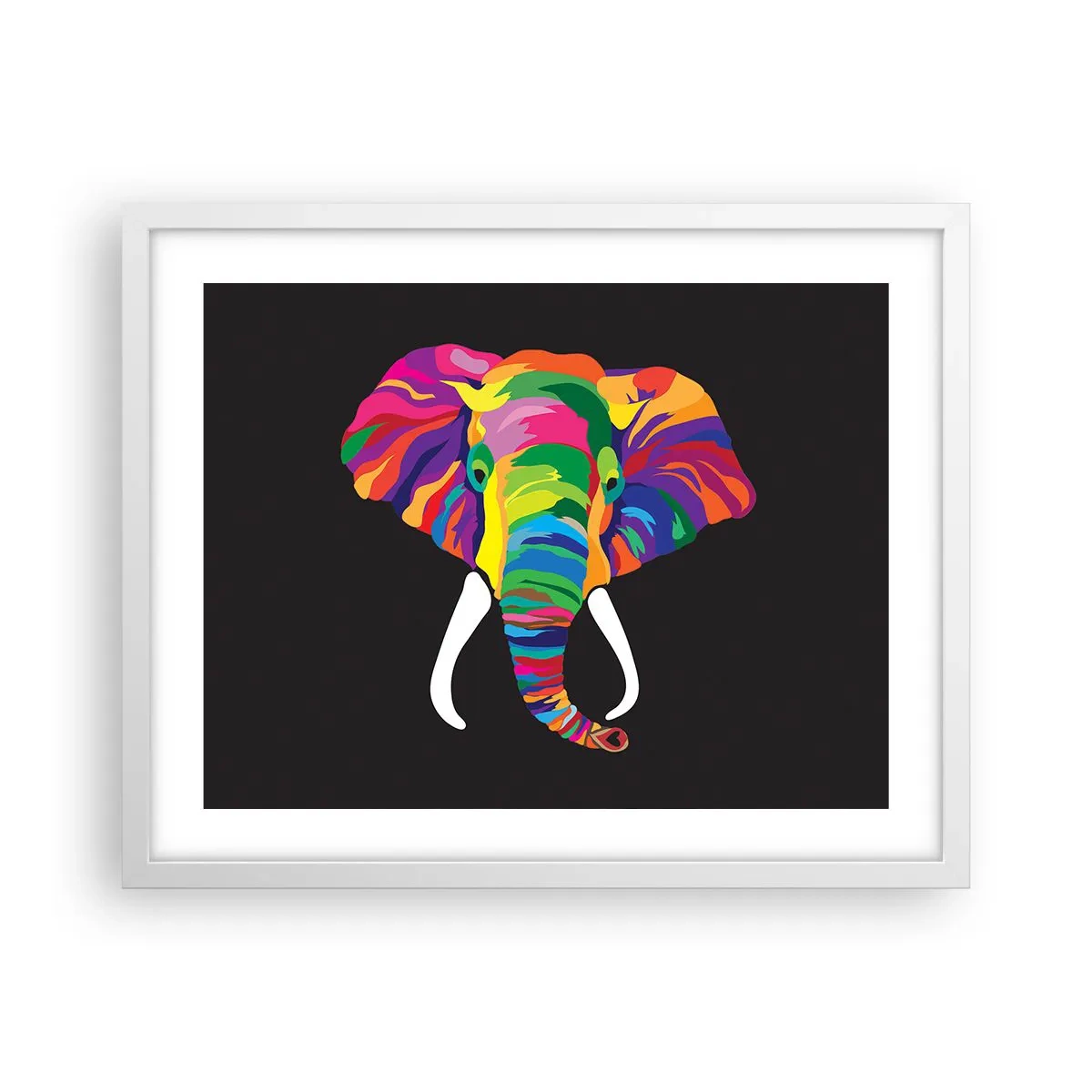Poster in cornice bianca - L'elefante che faceva il bagno nell'arcobaleno - 50x40 cm