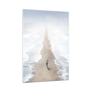 Quadro su vetro - Una figura che cammina da sola verso l'orizzonte tra le onde - 50x70cm - Un futuro luminoso - Decorazione murale moderna per soggiorno e camera da letto ARTTOR