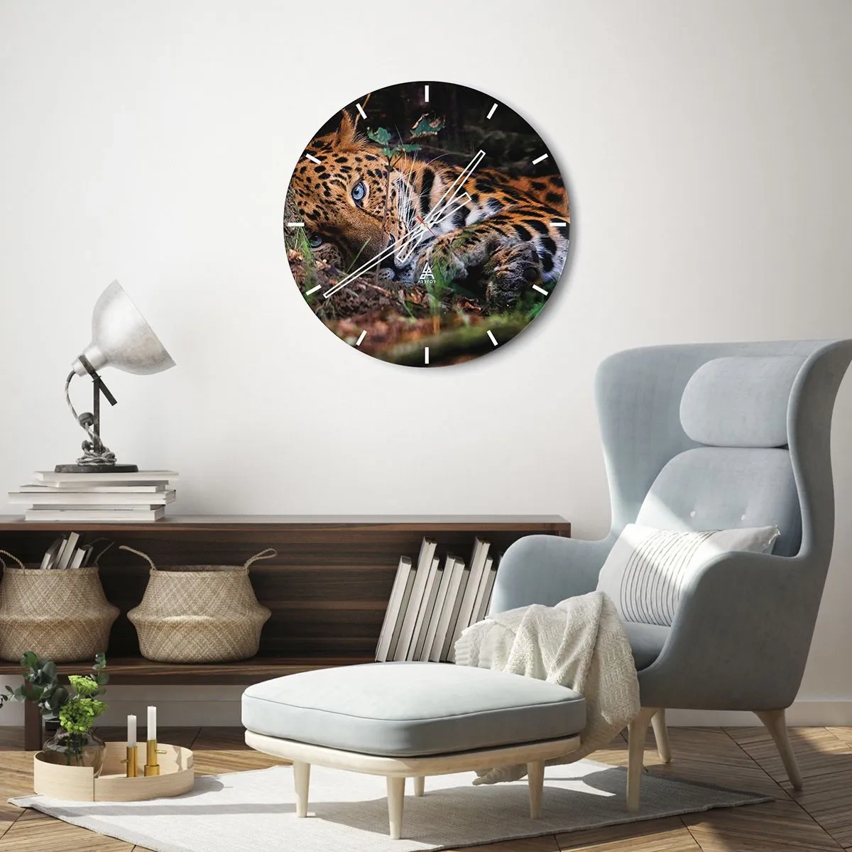 Orologio da parete - Orologio in Vetro - Un leopardo a riposo nel suo ambiente naturale - 30x30cm - Fidati di me - Decorazione murale moderna per soggiorno, cucina e camera da letto ARTTOR