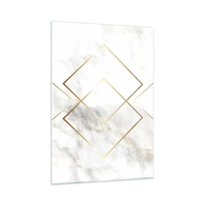 Quadro su vetro - Rombi geometrici dorati su sfondo di marmo bianco - 50x70cm - Vista sull'infinito - Decorazione murale moderna per soggiorno e camera da letto ARTTOR