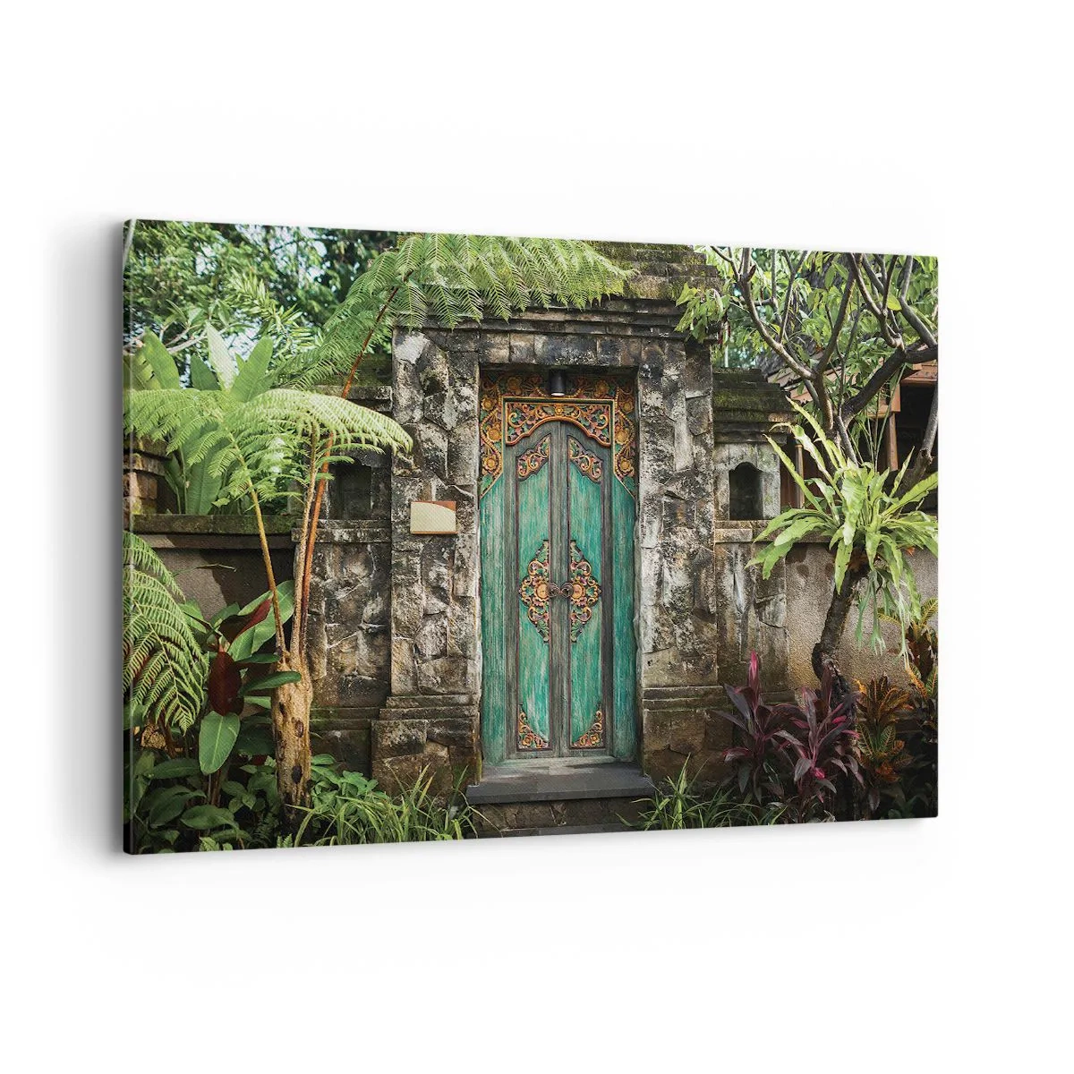 Quadro su tela - Stampe su Tela - Porte decorative circondate da vegetazione tropicale - 120x80cm - Le porte verso un mondo esotico - Decorazione murale moderna per soggiorno e camera da letto ARTTOR
