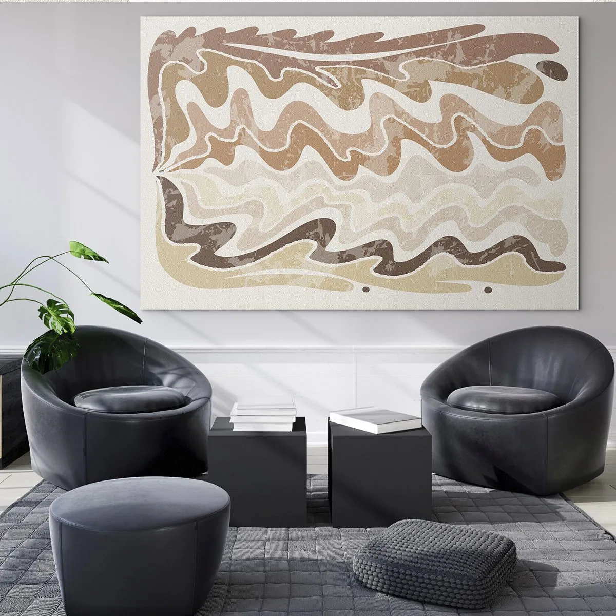 Quadro su vetro - Onde beige e marroni in una composizione astratta - 70x50cm - Buona energia - buone emozioni - Decorazione murale moderna per soggiorno e camera da letto ARTTOR