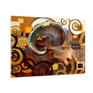 Quadro su vetro - Un'immagine artistica di un ariete in una composizione geometrica e a spirale. - 100x70cm - Magie - religioni - riti - Decorazione murale moderna per soggiorno e camera da letto ARTTOR