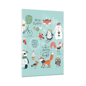 Quadro su vetro - Illustrazione natalizia di animali in un'atmosfera invernale - 80x120cm - Che sia sempre festa! - Decorazione murale moderna per soggiorno e camera da letto ARTTOR