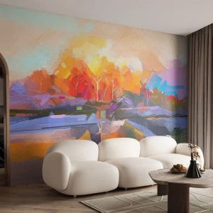Fotomurali Premium Sand - Paesaggio autunnale in una composizione astratta e pittorica - 100x70cm - Si è fatto autunno - Decorazione murale moderna per soggiorno e camera da letto ARTTOR