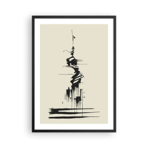 Poster in cornice nera - Disegno astratto di una figura su uno sfondo di linee ondulate. - 50x70cm - Astrazione frettolosa - Decorazione murale moderna per soggiorno e camera da letto ARTTOR
