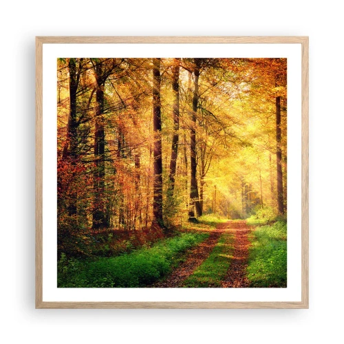Poster in cornice rovere chiaro - Il silenzio d'oro del bosco - 60x60 cm