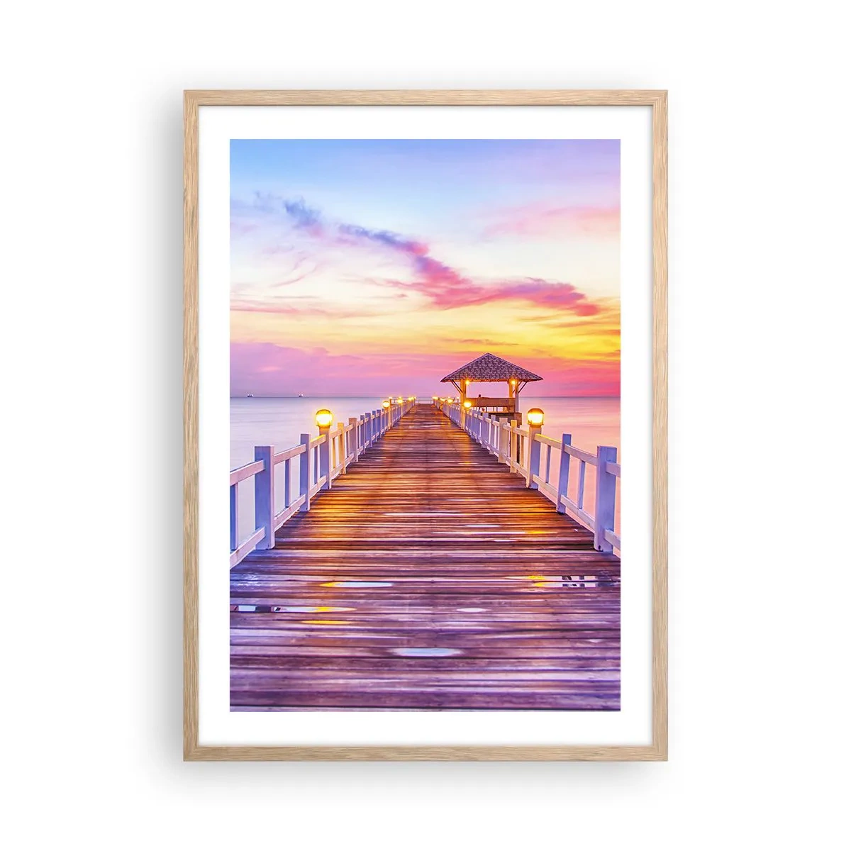 Poster in cornice rovere chiaro - Silenzio della sera in lilla e oro - 50x70 cm