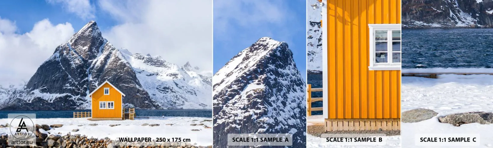 Campione Di Fotomurale Standard Eco - Vacanze scandinave - Inverno, Alpi, Montagne - 100x30 cm