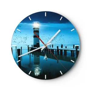 Orologio da parete - Orologio in Vetro - Un faro illuminato di notte su un mare calmo - 30x30cm - E passa la paura del buio - Decorazione murale moderna per soggiorno, cucina e camera da letto ARTTOR
