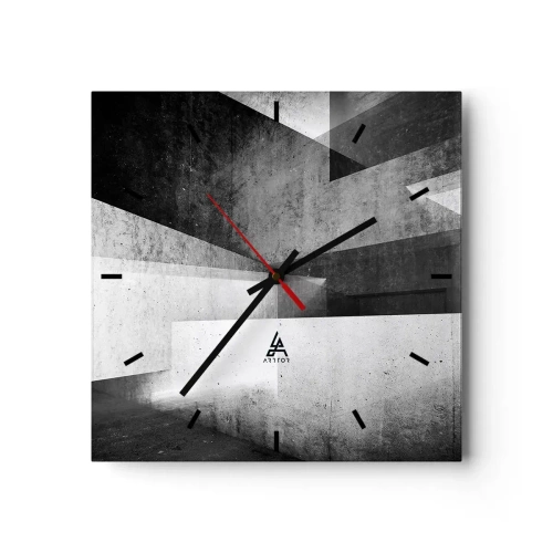 Orologio da parete - Orologio in Vetro - Forme geometriche in una composizione monocromatica - 30x30cm - La struttura dello spazio - Decorazione murale moderna per soggiorno e camera da letto ARTTOR