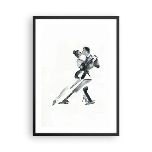 Poster in cornice nera - Dipinto ad acquerello in bianco e nero di una coppia che balla - 50x70cm - In un unico ritmo - Decorazione murale moderna per soggiorno e camera da letto ARTTOR