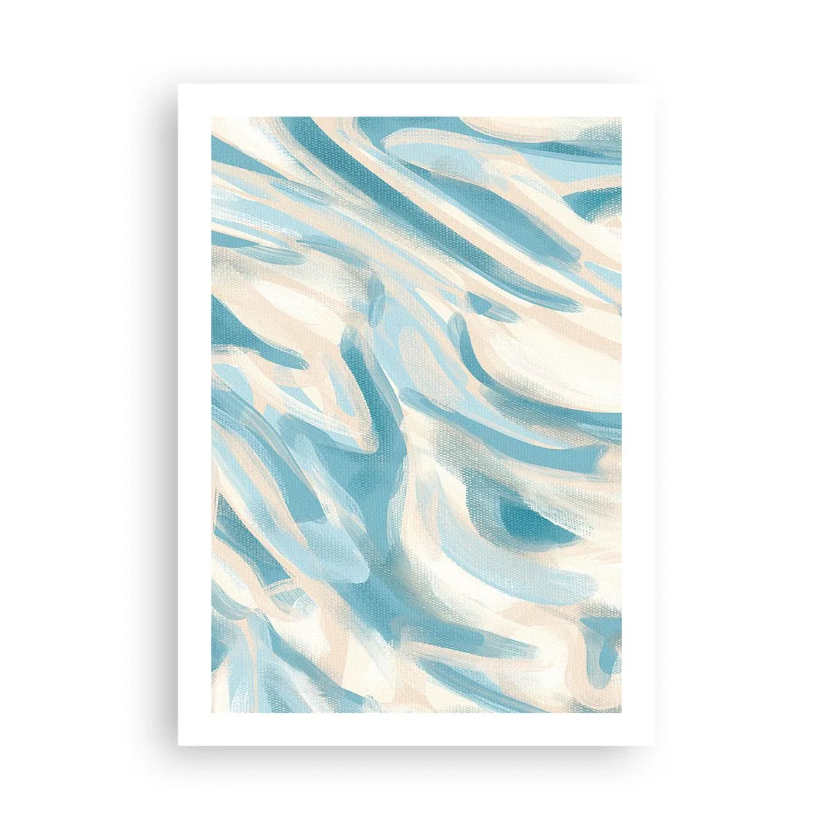Poster - Onde astratte nelle tonalità del blu e del beige - 50x70cm - Brezze primaverili - Decorazione murale moderna per soggiorno e camera da letto ARTTOR