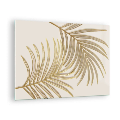 Quadro su vetro - Foglie di palma dorate su sfondo chiaro - 70x50cm - Palma d'oro! - Decorazione murale moderna per soggiorno e camera da letto ARTTOR