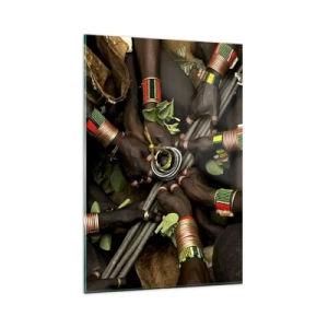 Quadro su vetro - Tradizionali braccialetti a mano in un gruppo di mani - 80x120cm - Siamo insieme - Decorazione murale moderna per soggiorno e camera da letto ARTTOR