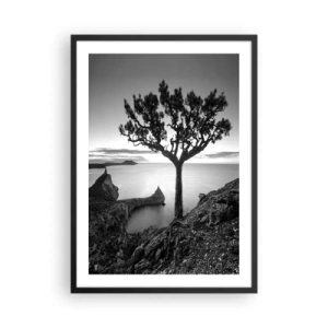 Poster in cornice nera - Paesaggio in bianco e nero con un albero solitario su una scogliera - 50x70cm - Pace fino all'orizzonte - Decorazione murale moderna per soggiorno e camera da letto ARTTOR