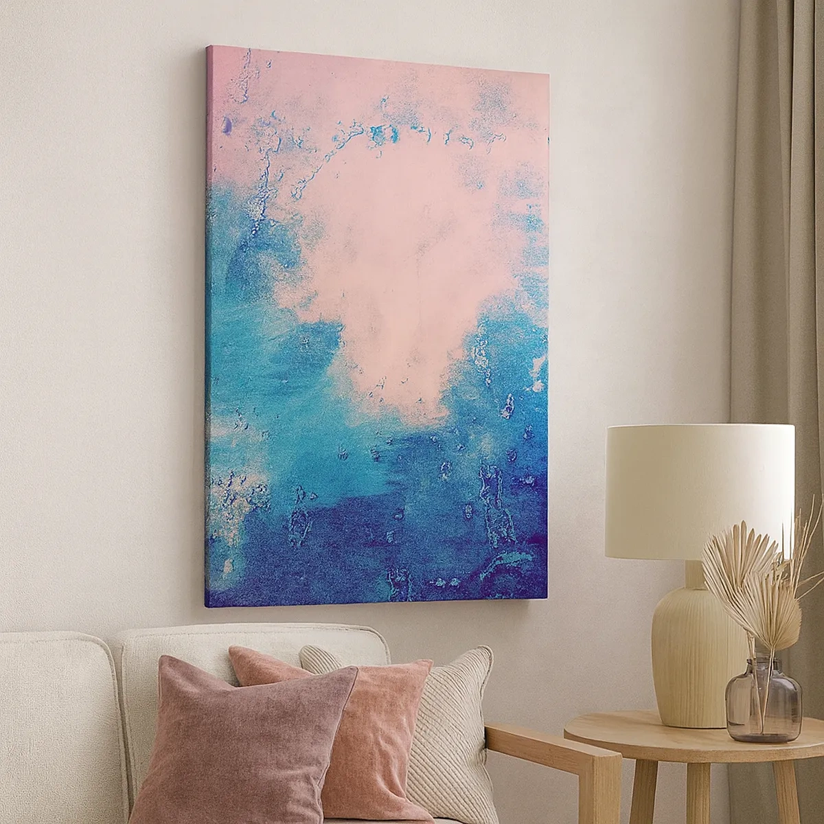 Quadro su tela - Stampe su Tela - Texture astratta nei toni del rosa e del blu - 50x70cm - Abbracci nel blu - Decorazione murale moderna per soggiorno e camera da letto ARTTOR