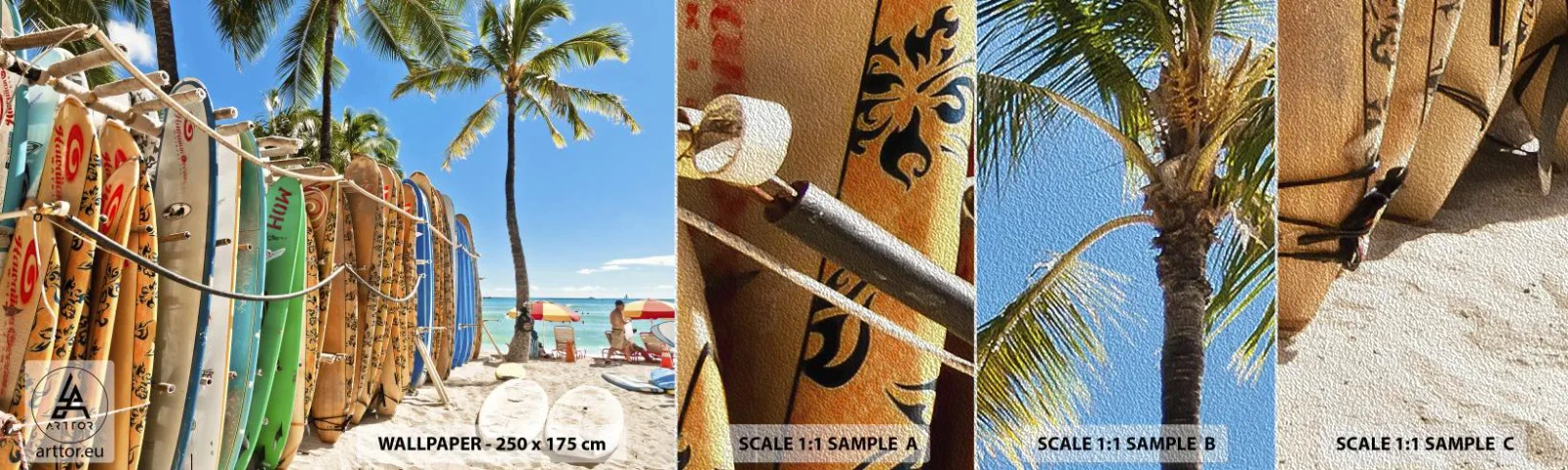 Campione di Fotomurale Premium Sand - Divertimento sotto il sole - Paesaggio, Tavola da surf, Spiaggia - 100x30 cm