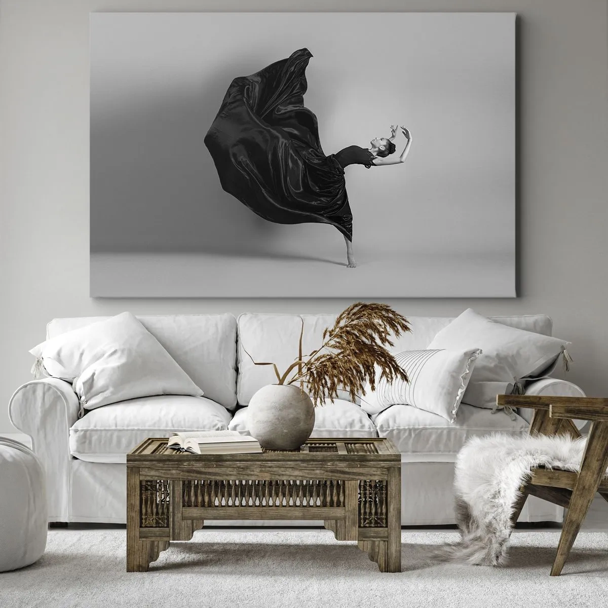 Quadro su tela - Stampe su Tela - Un'elegante ballerina in abito nero in movimento - 120x80cm - Musica alata - Decorazione murale moderna per soggiorno e camera da letto ARTTOR