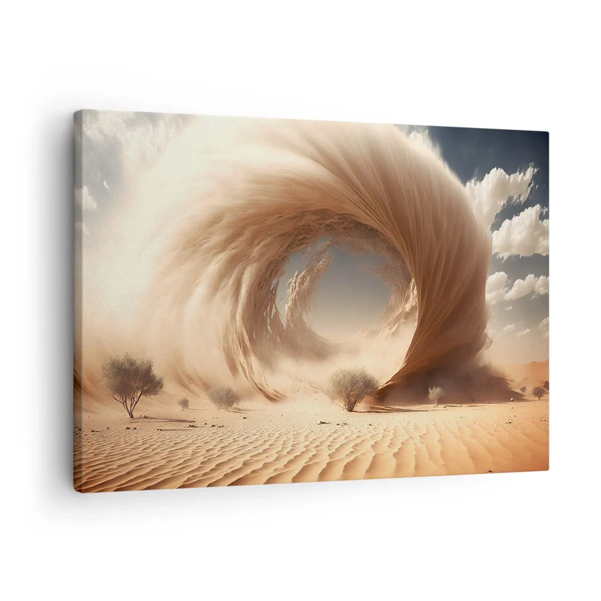 Quadro su tela - Stampe su Tela - Vortice di sabbia dinamico in un deserto con alberi - 70x50cm - Il portale è aperto - Decorazione murale moderna per soggiorno e camera da letto ARTTOR