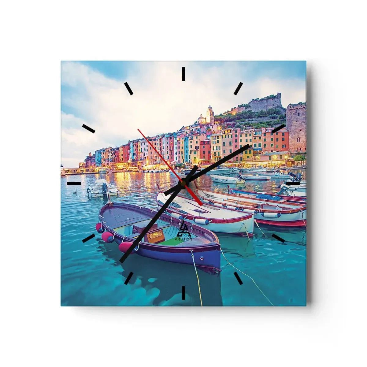 Orologio da parete - Orologio in Vetro - Sera colorata nel porto - 40x40 cm