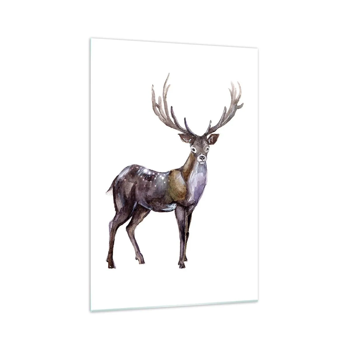 Quadro su vetro - Illustrazione ad acquerello di un cervo con maestose corna - 70x100cm - Il re della foresta del nord - Decorazione murale moderna per soggiorno e camera da letto ARTTOR