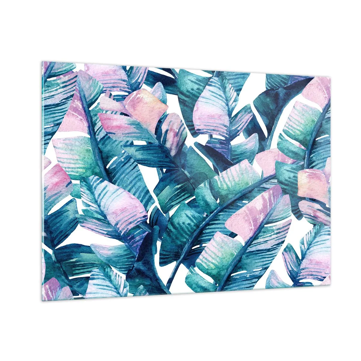 Quadro su vetro - Foglie di banano in tonalità pastello su sfondo bianco - 100x70cm - Nel bananeto - Decorazione murale moderna per soggiorno e camera da letto ARTTOR