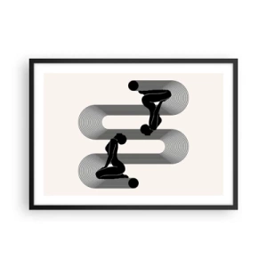 Poster in cornice nera - Sagome nere con linee geometriche su sfondo chiaro - 70x50cm - Simmetria sensuale - Decorazione murale moderna per soggiorno e camera da letto ARTTOR