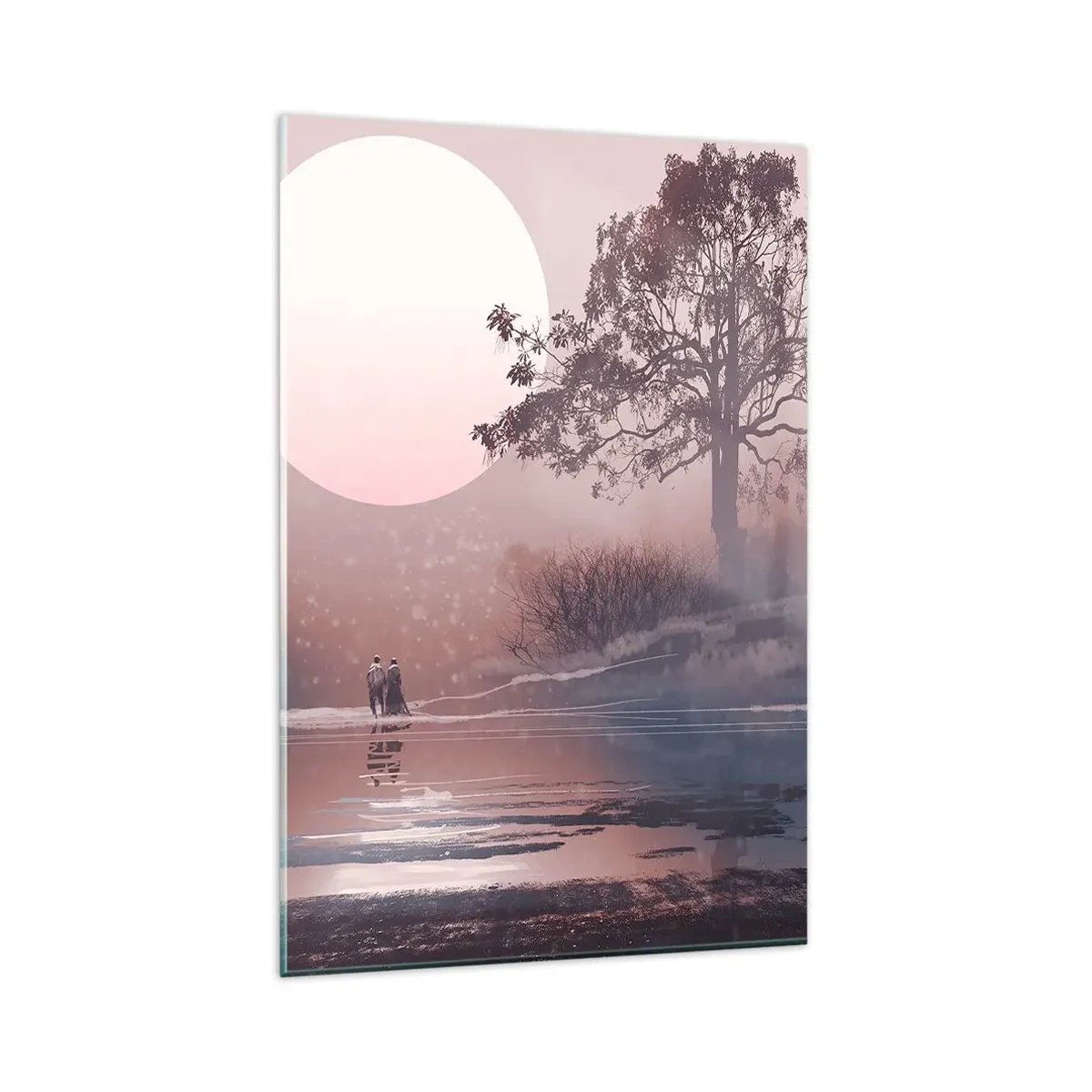 Quadro su vetro - Scena romantica con la luna e un albero in riva all'acqua - 80x120cm - Meraviglie della notte - Decorazione murale moderna per soggiorno e camera da letto ARTTOR