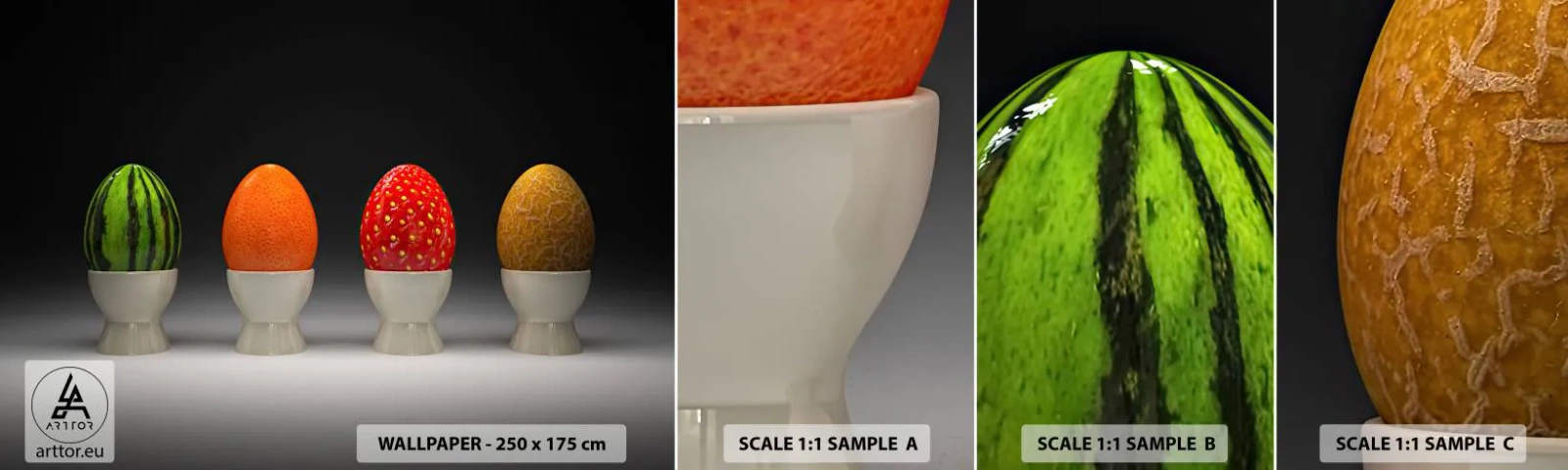 Campione Di Fotomurale Standard Eco - Colazione alla frutta - Astrazione, Frutta, Uovo - 100x30 cm