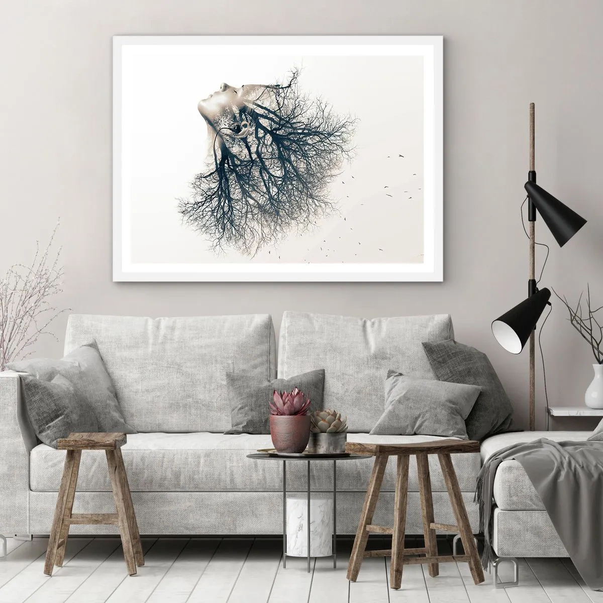 Poster in cornice bianca - In ascolto del sussurro dell'albero - 50x40 cm