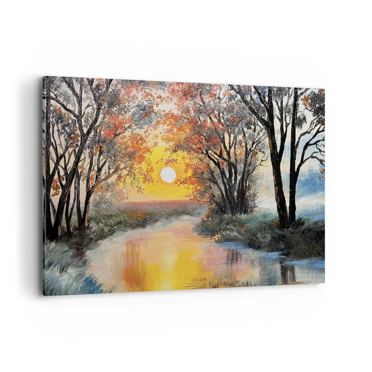 Quadro su tela - Stampe su Tela - Tramonto sul fiume in un paesaggio autunnale - 120x80cm - Atmosfera autunnale - Decorazione murale moderna per soggiorno e camera da letto ARTTOR