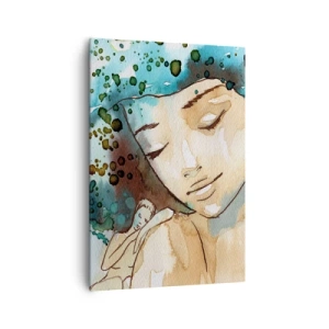 Quadro su tela - Stampe su Tela - Ritratto di una donna in delicati colori ad acquerello - 70x100cm - Lady in blue - Decorazione murale moderna per soggiorno e camera da letto ARTTOR