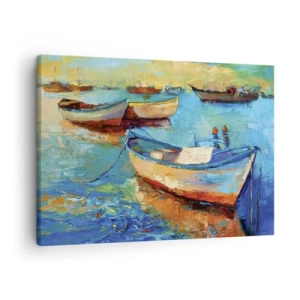 Quadro su tela - Stampe su Tela - Barche colorate ormeggiate in acque calme - 70x50cm - Nella baia del sud - Decorazione murale moderna per soggiorno e camera da letto ARTTOR