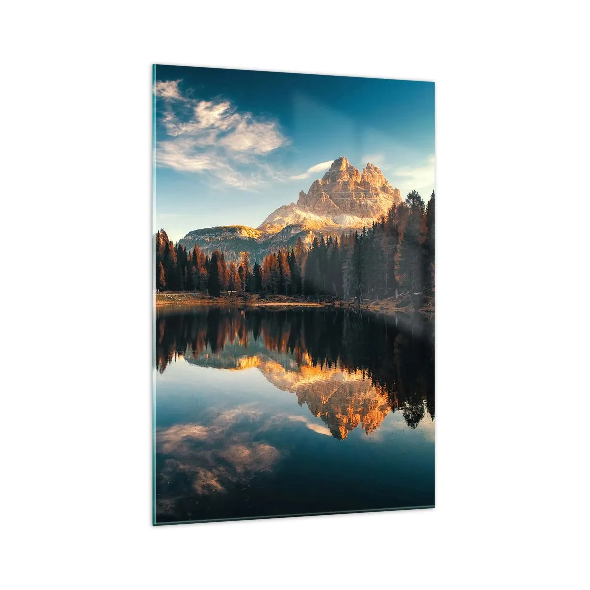Quadro su vetro - Paesaggio montano con lago e foresta - 70x100cm - Paesaggio doppio - Decorazione murale moderna per soggiorno e camera da letto ARTTOR