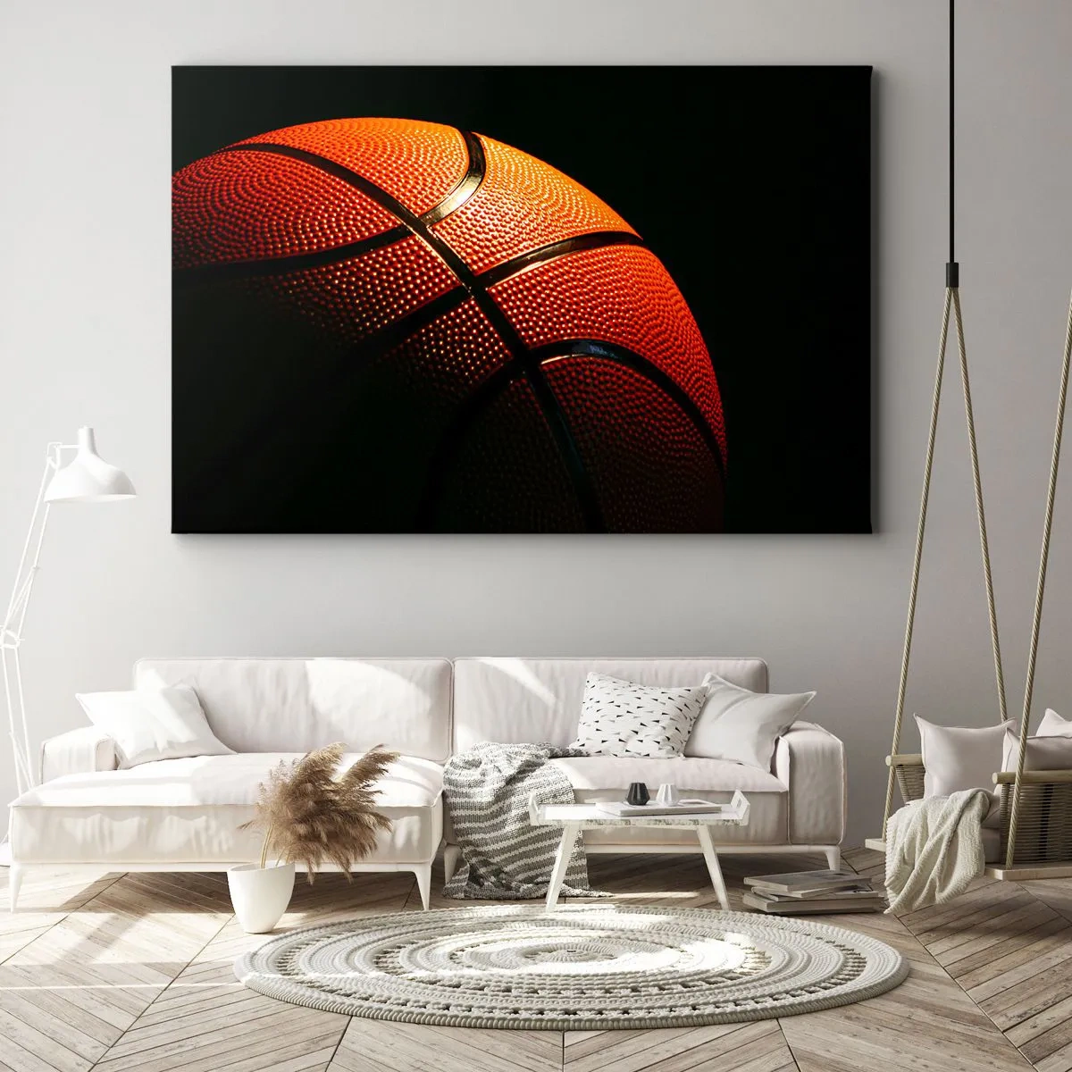 Quadro su tela - Stampe su Tela - Primo piano di un pallone da basket su sfondo nero - 70x50cm - Bella come un pianeta - Decorazione murale moderna per soggiorno e camera da letto ARTTOR
