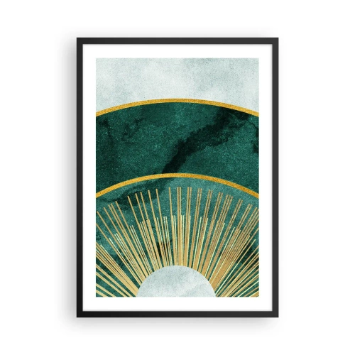 Poster in cornice nera - Un'elegante composizione geometrica nei toni del verde e dell'oro - 50x70cm - Un altro sistema solare - Decorazione murale moderna per soggiorno e camera da letto ARTTOR