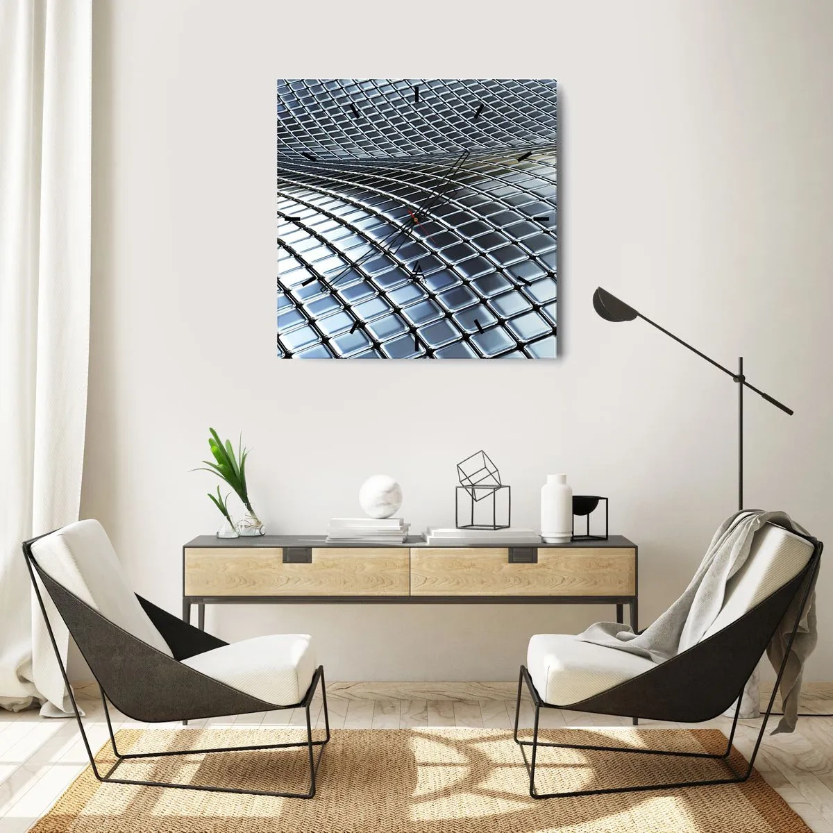 Orologio da parete - Orologio in Vetro - Onda metallica argentea - 30x30 cm