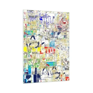 Quadro su vetro - Una composizione astratta con un mix di colori e iscrizioni. - 50x70cm - Semplicemente bello da vedere - Decorazione murale moderna per soggiorno e camera da letto ARTTOR