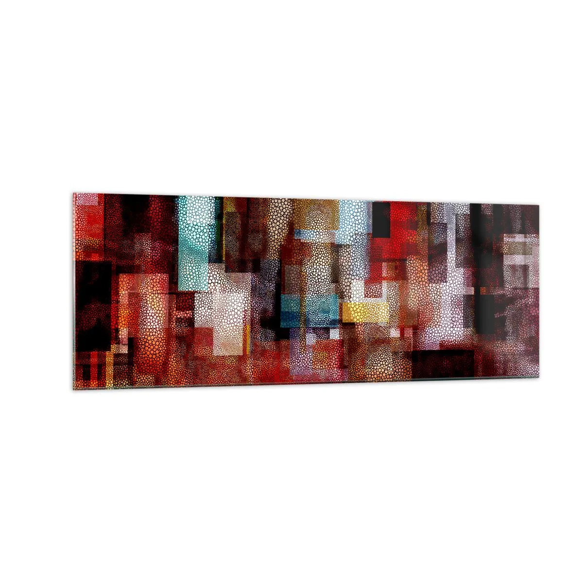 Quadro su vetro - Astrazione geometrica in intense tonalità di rosso - 140x50cm - Confusione aggrovigliata - Decorazione murale moderna per soggiorno e camera da letto ARTTOR