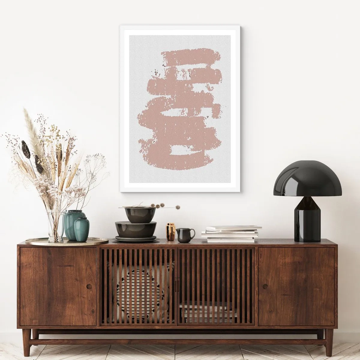 Poster in cornice bianca - Astrazione in un rosa mite - 61x91 cm