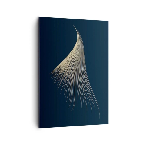 Quadro su tela - Stampe su Tela - Una delicata linea simile a una piuma su uno sfondo blu navy - 50x70cm - Come un capello d'angelo - Decorazione murale moderna per soggiorno e camera da letto ARTTOR