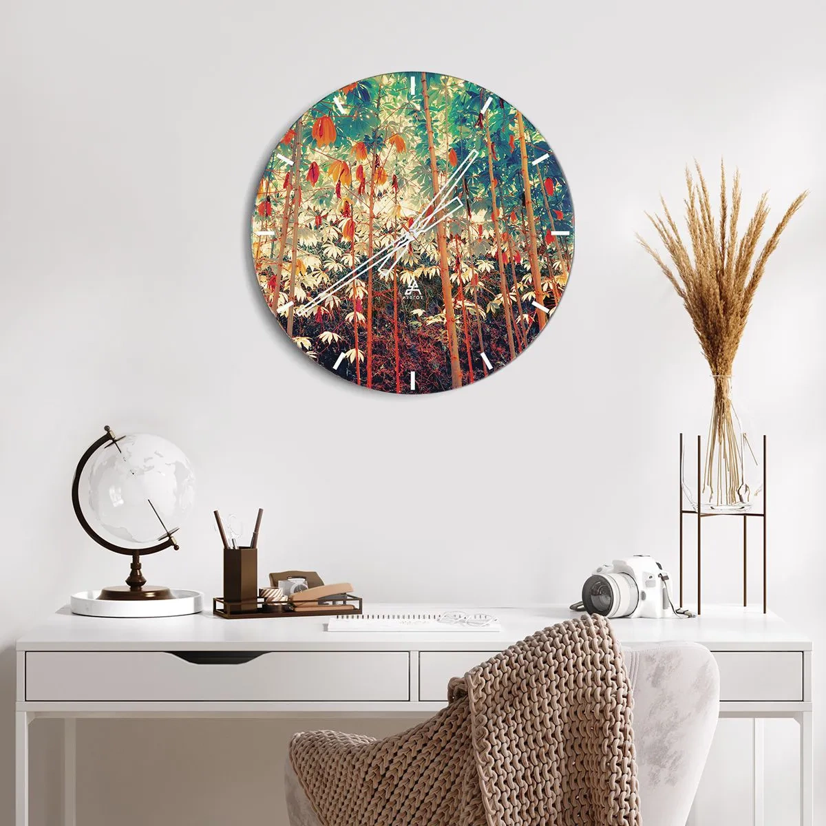 Orologio da parete - Orologio in Vetro - Foresta di bambù colorata in luce calda - 30x30cm - La vita segreta delle foglie - Decorazione murale moderna per soggiorno, cucina e camera da letto ARTTOR
