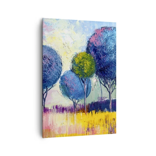 Quadro su tela - Stampe su Tela - Alberi colorati a forma di palla sullo sfondo di un paesaggio - 70x100cm - Sfera: forma ideale - Decorazione murale moderna per soggiorno e camera da letto ARTTOR