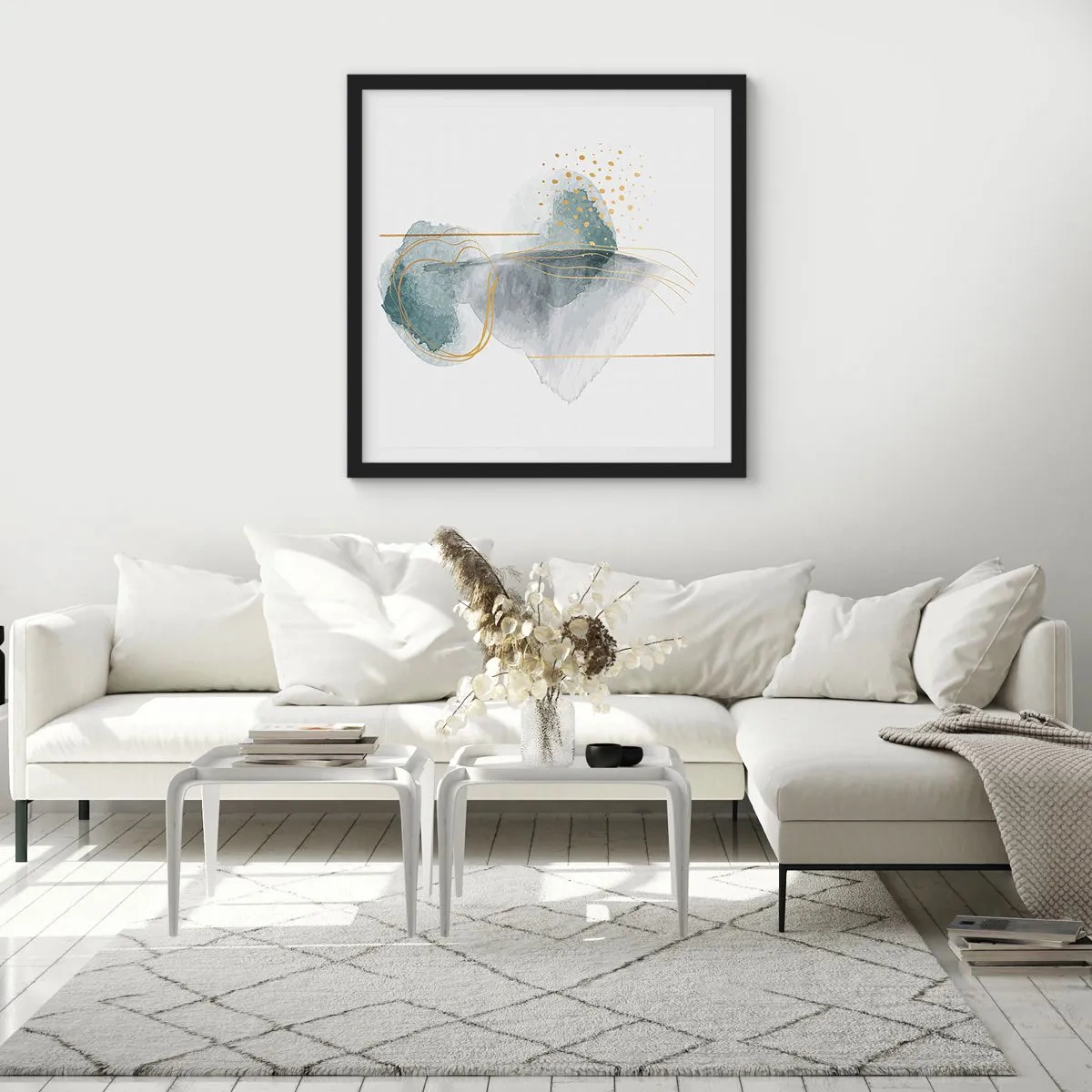 Poster in cornice nera - Sui legami del grigio e dell'oro - 30x30 cm