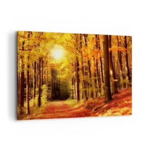 Quadro su tela - Stampe su Tela - Foresta autunnale con raggi di sole che brillano attraverso gli alberi - 100x70cm - Autunno dorato nella via nel bosco - Decorazione murale moderna per soggiorno e camera da letto ARTTOR