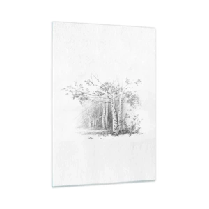 Quadro su vetro - Schizzo di una foresta di betulle in toni monocromatici - 50x70cm - La luce della foresta di betulle - Decorazione murale moderna per soggiorno e camera da letto ARTTOR