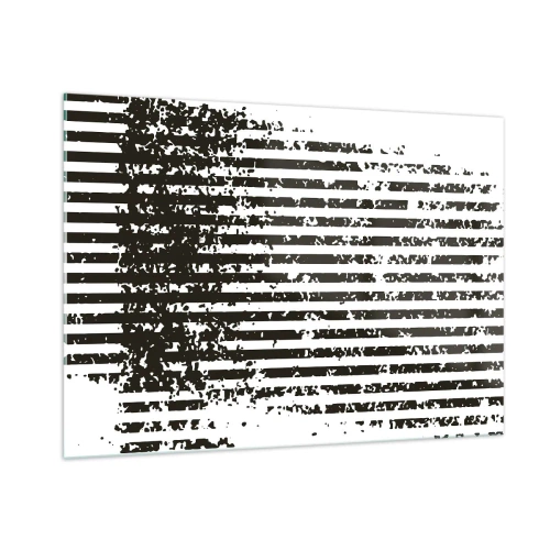 Quadro su vetro - Linee orizzontali in bianco e nero con effetti di rumore e abrasione - 100x70cm - Ritmo e rumore - Decorazione murale moderna per soggiorno e camera da letto ARTTOR