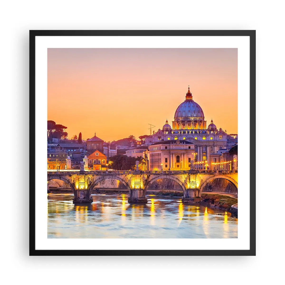 Poster in cornice nera - Tramonto sulla Città Eterna - 60x60 cm
