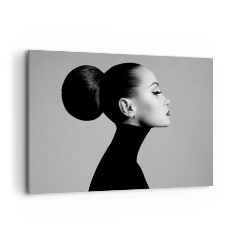 Quadro su tela - Stampe su Tela - Profilo di una donna in bianco e nero con un elegante chignon - 120x80cm - La Nefertiti di oggi - Decorazione murale moderna per soggiorno e camera da letto ARTTOR